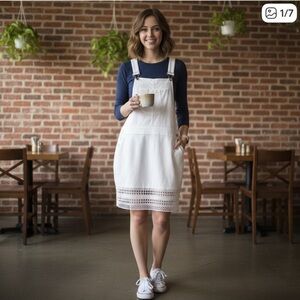 Venus White Overall Dress with Lace Hem medium Jersey NWOT